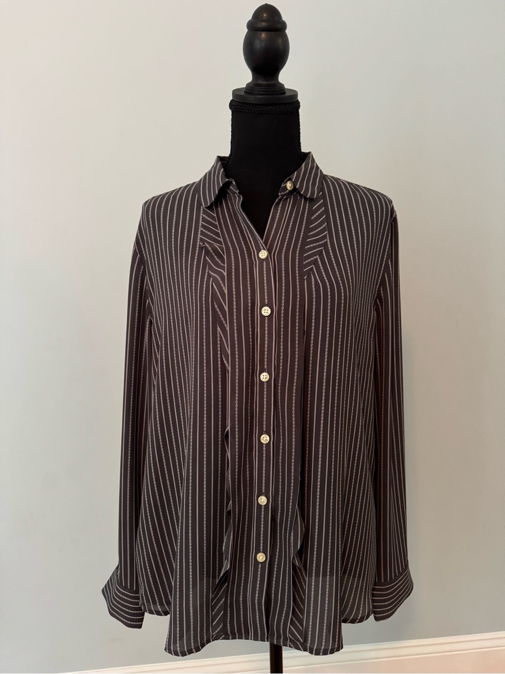 Striped Button-Front Blouse in Blue and White